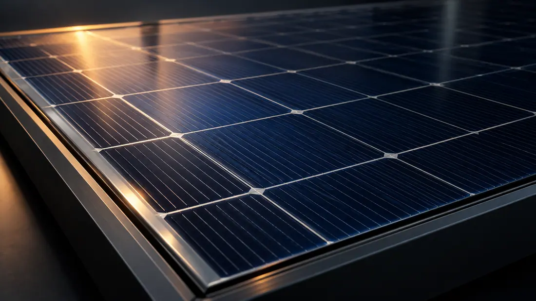 Close-up of high-efficiency N-type photovoltaic cells beneath tempered glass