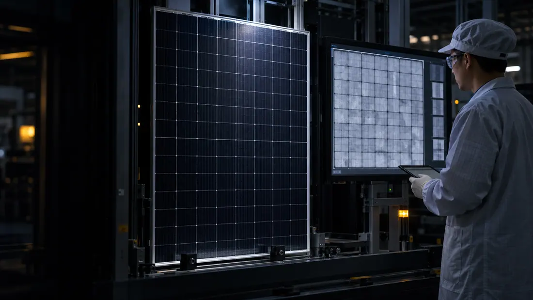 Engineer reviewing an electroluminescence inspection of a photovoltaic module
